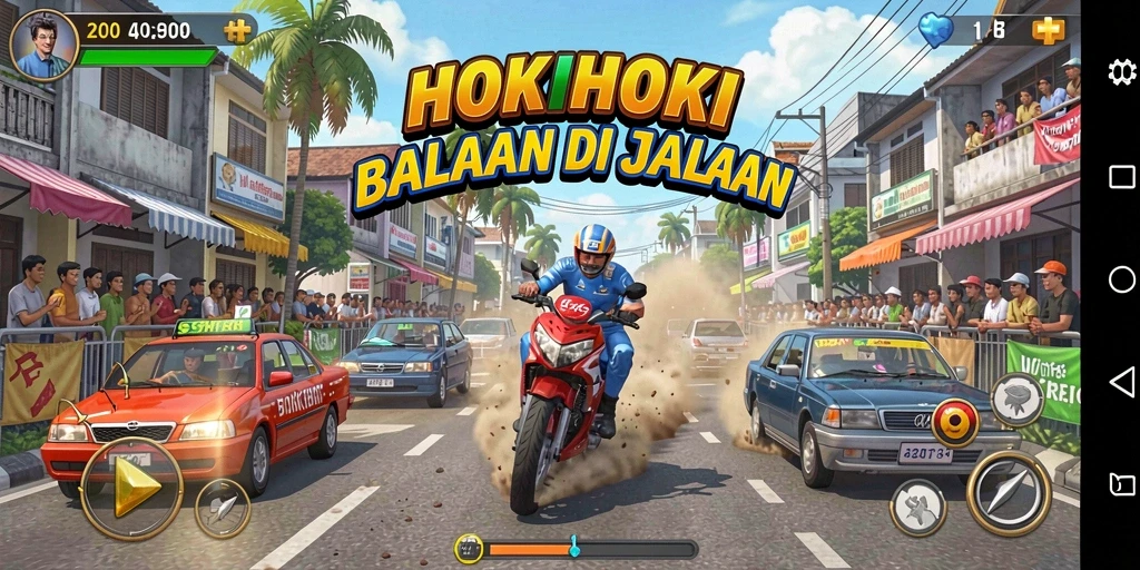 Tangkapan layar HOKIHOKI menampilkan aksi balapan yang seru dan grafis memukau.