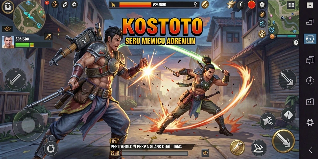 Tangkapan layar KOSTOTO menunjukkan pertarungan mendebarkan antar karakter.