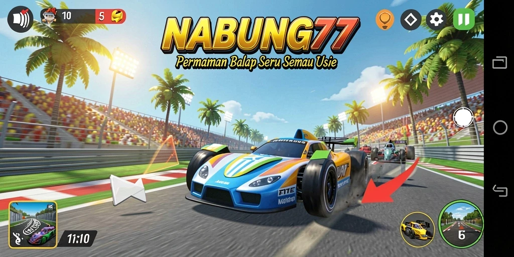 Tampilan screenshot utama NABUNG77 menampilkan aksi balap yang mendebarkan.