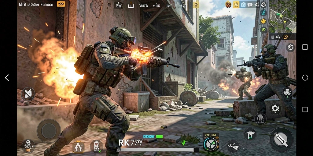 Tampilan permainan intens dari RK77 yang menampilkan aksi FPS mendebarkan.