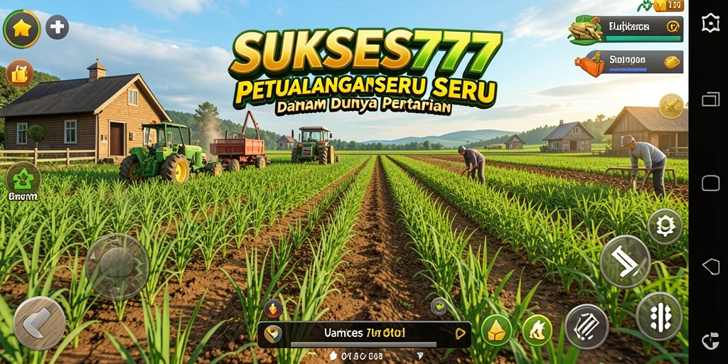 Screenshot utama dari gameplay <strong>SUKSES777</strong> menampilkan suasana pertanian yang cerah dan interaktif.