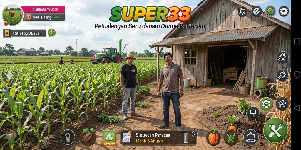 Tampilan gameplay menarik dari SUPER33 yang menggambarkan aktivitas bertani.