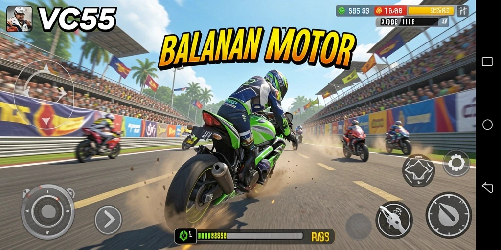 Tampilan menarik dari VC55 saat aksi balapan motor.